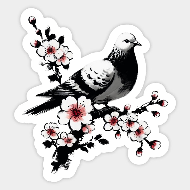 Pigeon and Cherry Blossom Sticker by CreativeSage